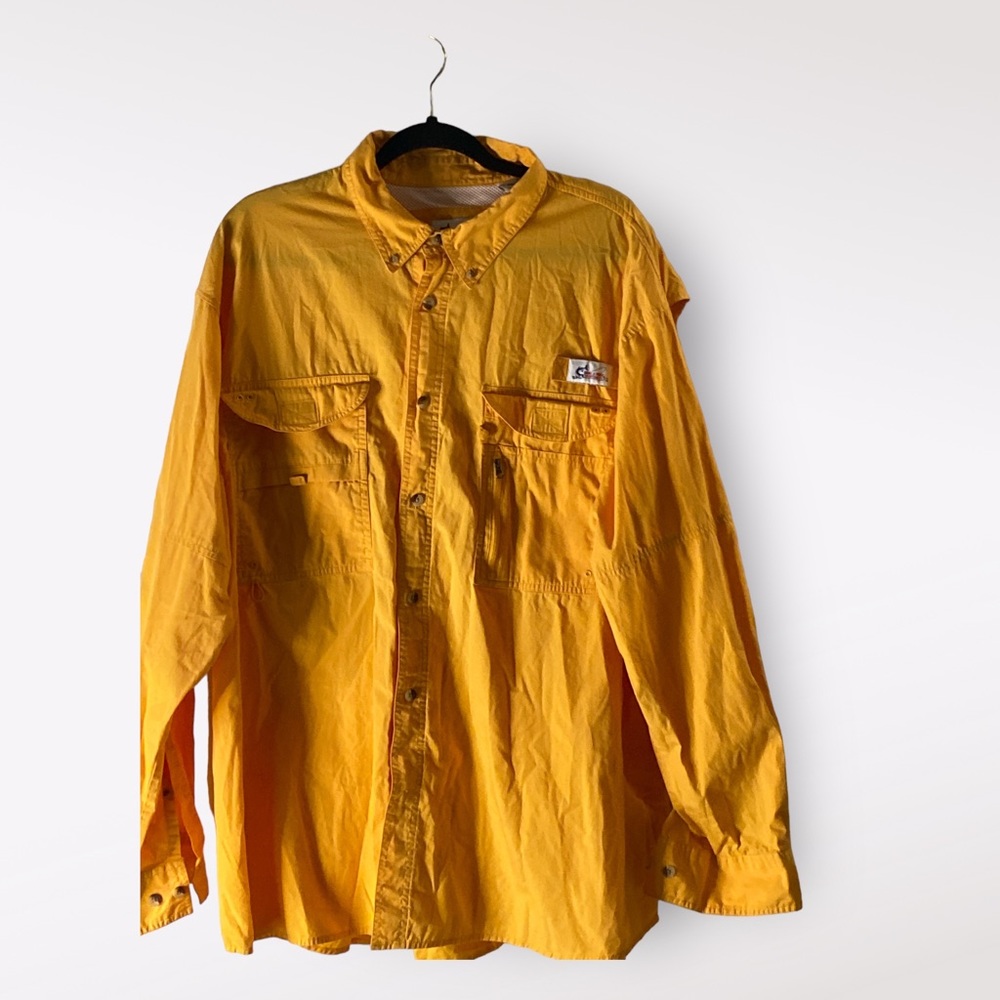 World Wide Sportsman Long Sleeve Fishing Button Up Shirt 2XL Breathable Yellow-